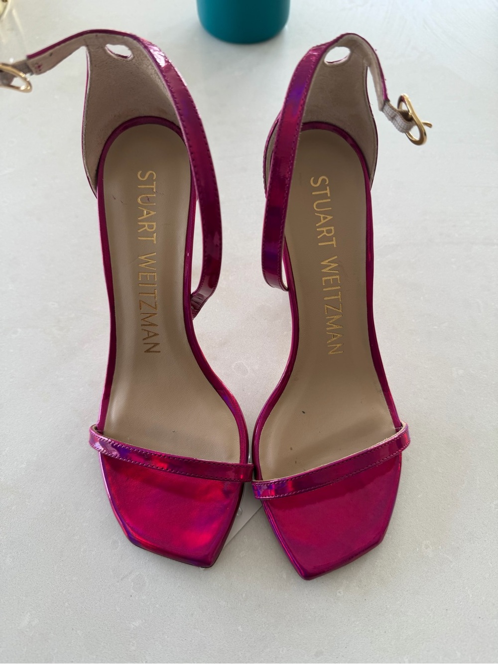 Stuart Weitzman Fuchsia Metallic Ankle-Strap Heels